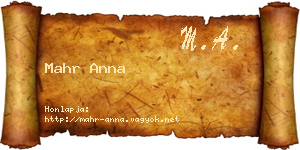 Mahr Anna névjegykártya